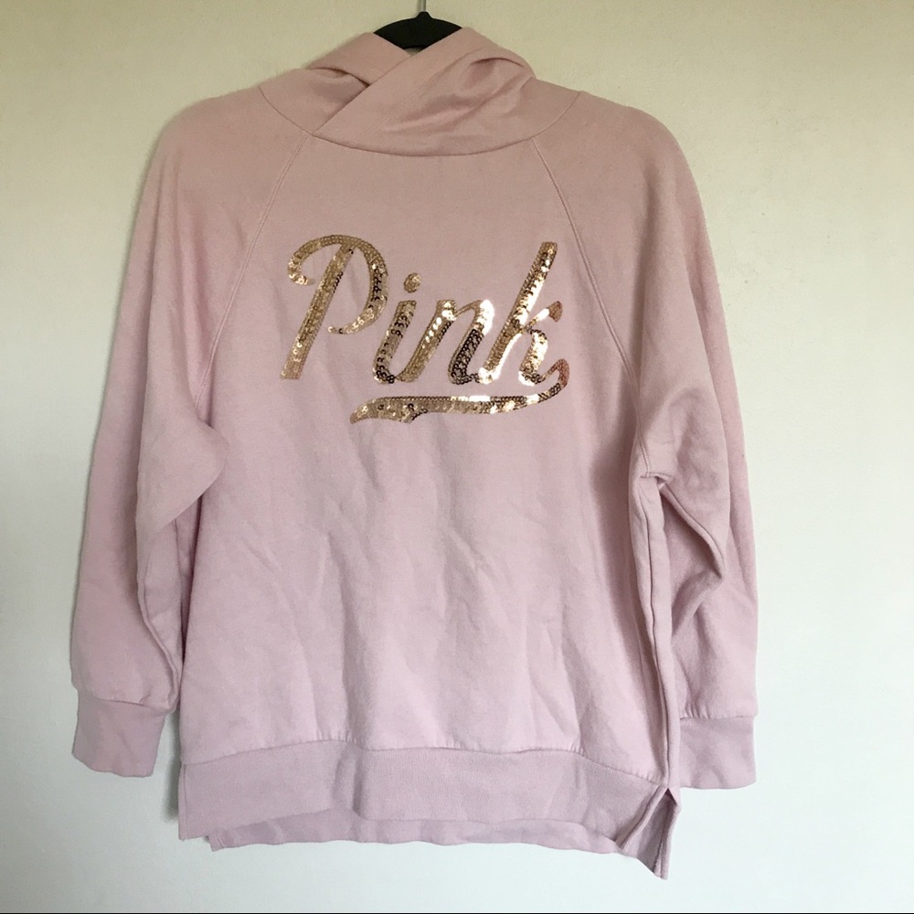 Pink Victoria’s Secret Sequin Logo Hoodie Sizs XS Pink Casual Cozy Everyday